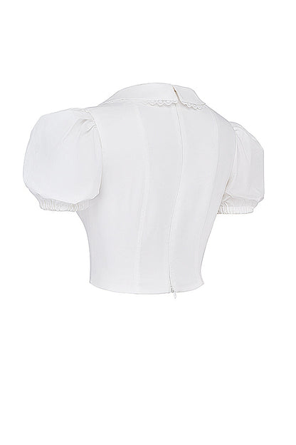 Top Corsage Blanc Élégant à Manches Bouffantes