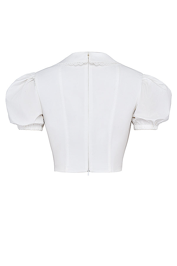 Top Corsage Blanc Élégant à Manches Bouffantes
