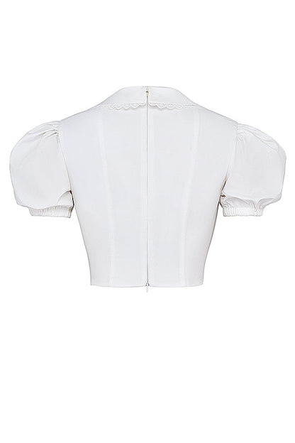Top Corsage Blanc Élégant à Manches Bouffantes