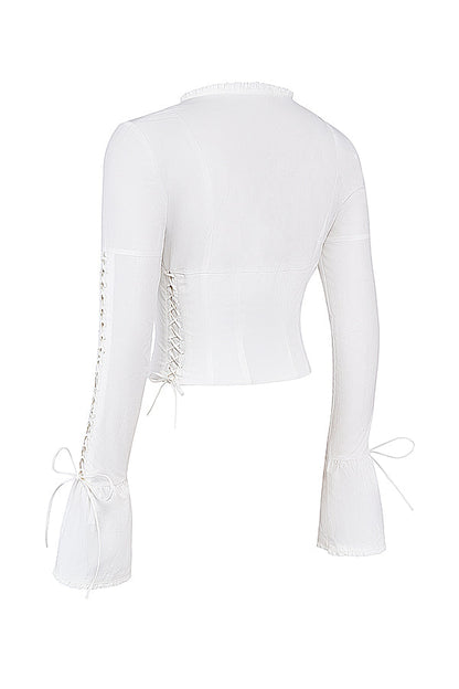Corset Top Blanc Longue Manche Élégant