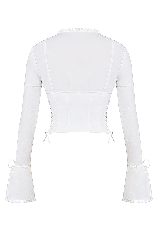 Corset Top Blanc Longue Manche Élégant