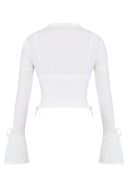 Corset Top Blanc Longue Manche Élégant