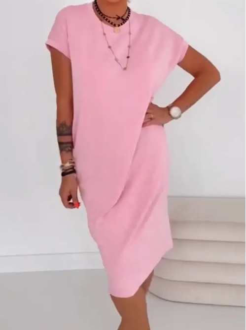 Robe T-shirt Femme Midi Coton Coupe Ample Poches Pratiques