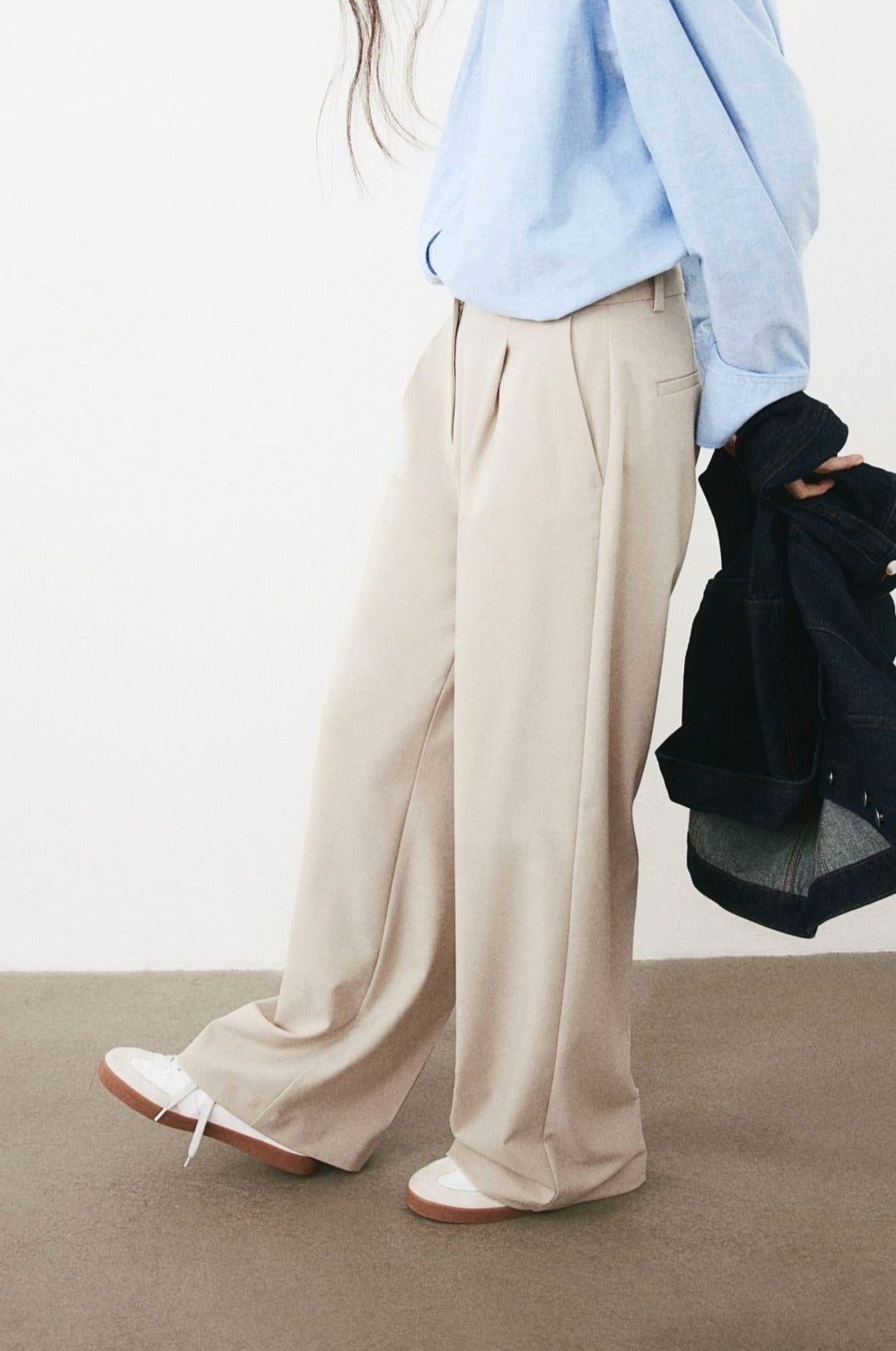 Pantalon Femme Droit avec Plis sur le Devant