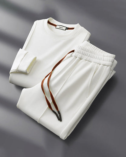 Costume Homme Détente Col Rond Pantalon Chino Beige