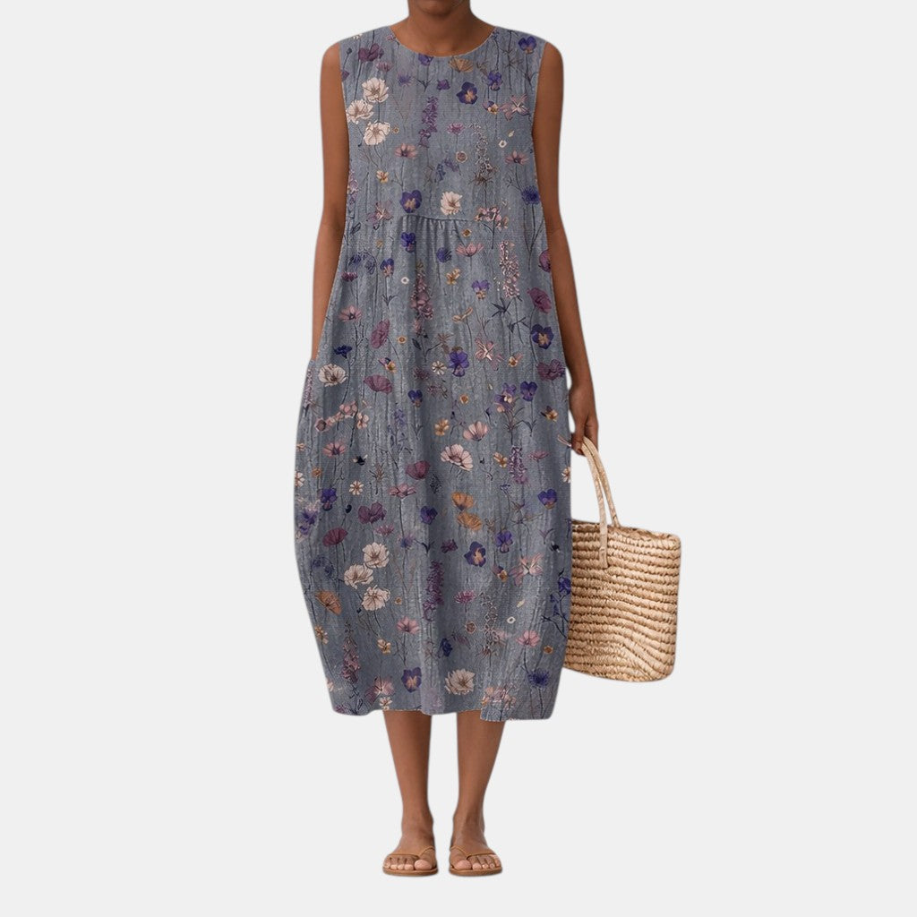 Robe midi Femme Sans Manches Poches Coupe Fluide