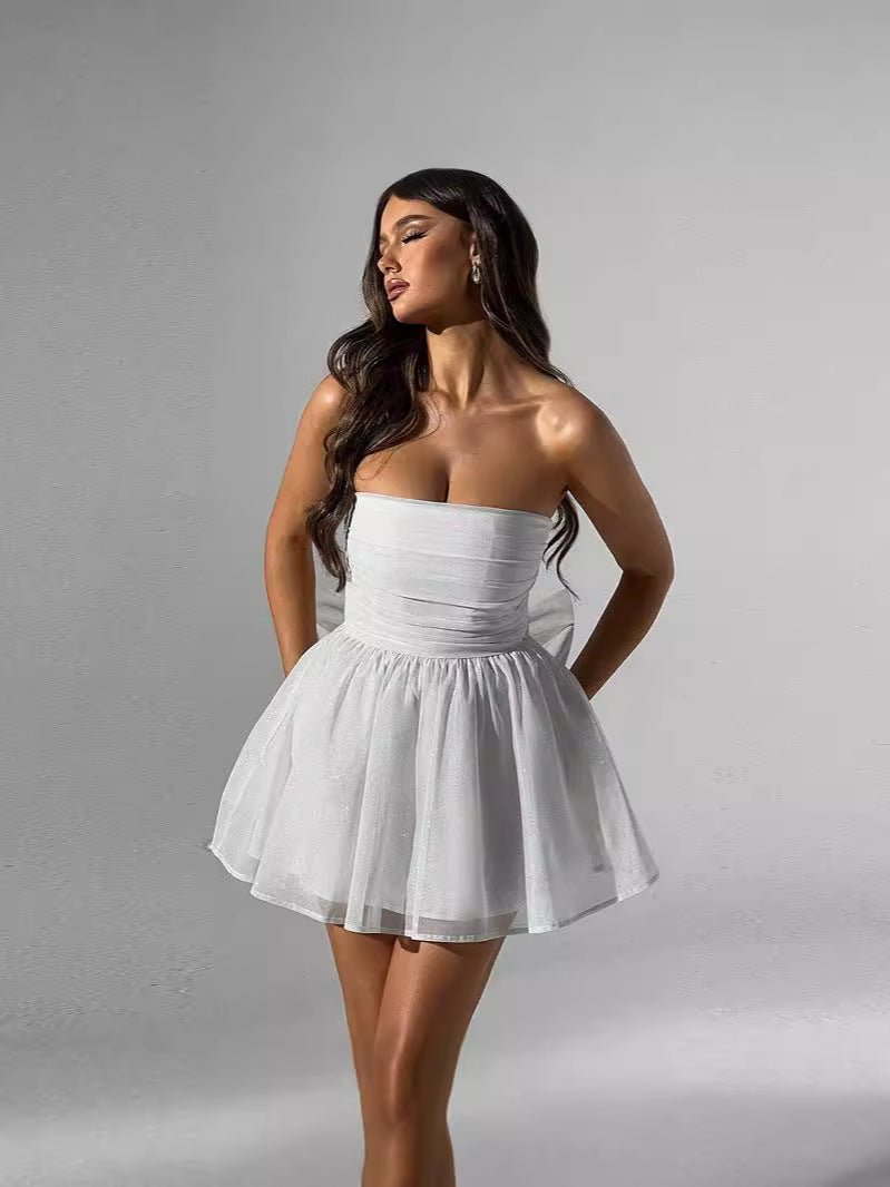 Robe de Soirée Mini Plissée Dos Nu Élégante et Confortable