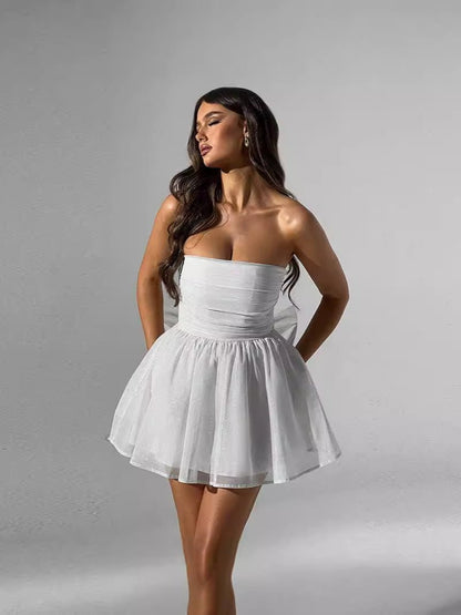 Robe de Soirée Mini Plissée Dos Nu Élégante et Confortable