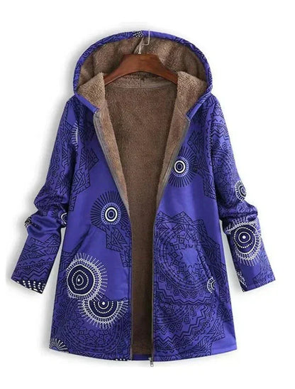 Manteau Femme Hiver Parka Doublée Capuche Imprimé Géométrique