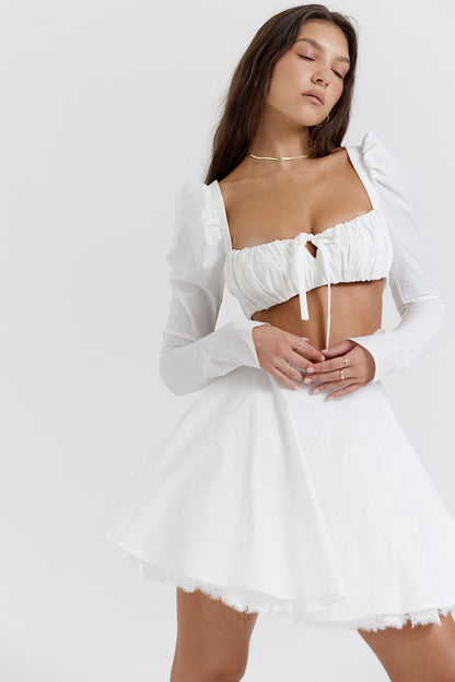 Robe Blanche Été avec Puff Manches Courtes et Jupon