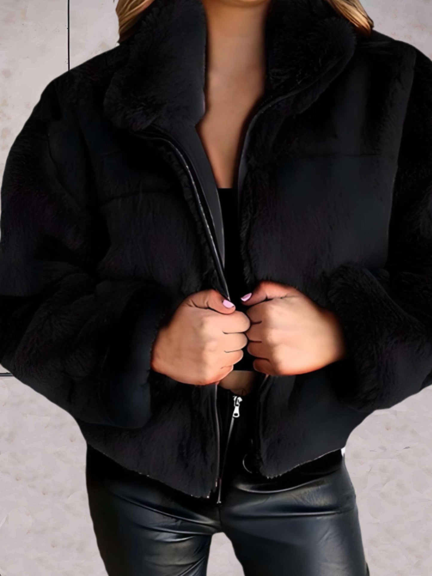 Veste Hiver Femme à Fermeture Éclair avec Capuchon Doux