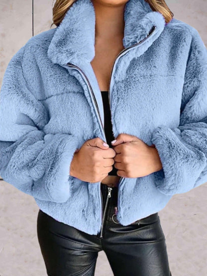 Veste Hiver Femme à Fermeture Éclair avec Capuchon Doux - PanierRoyale
