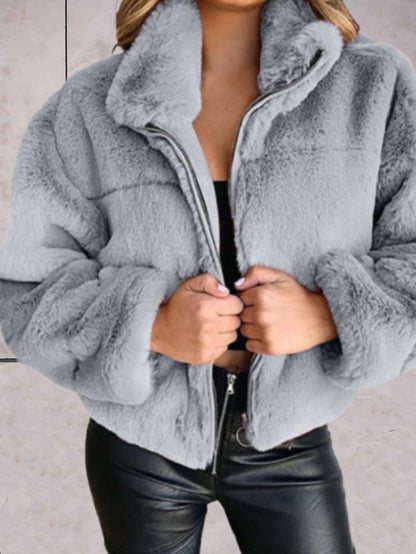 Veste Hiver Femme à Fermeture Éclair avec Capuchon Doux