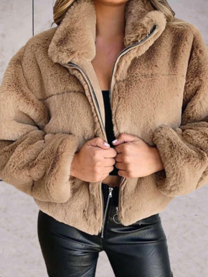 Veste Hiver Femme à Fermeture Éclair avec Capuchon Doux