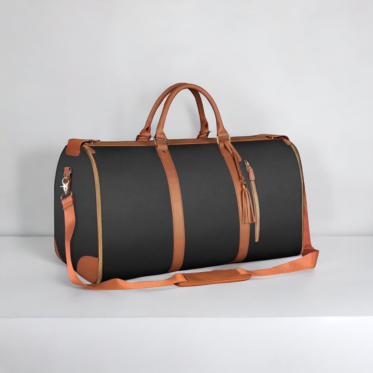 Valise Voyage Toile Noire avec Poignées Cuir - PanierRoyale