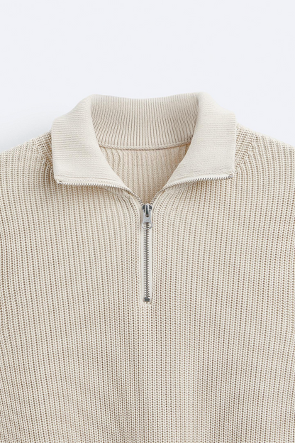 Pull à Capuche avec Fermeture Éclair et Col Contraste