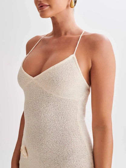 Robe Femme Été légère avec Fleurs Brodées et Bretelles Fines