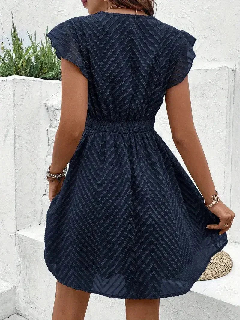 Robe courte Femme Broderie Col en V Taille Cintrée