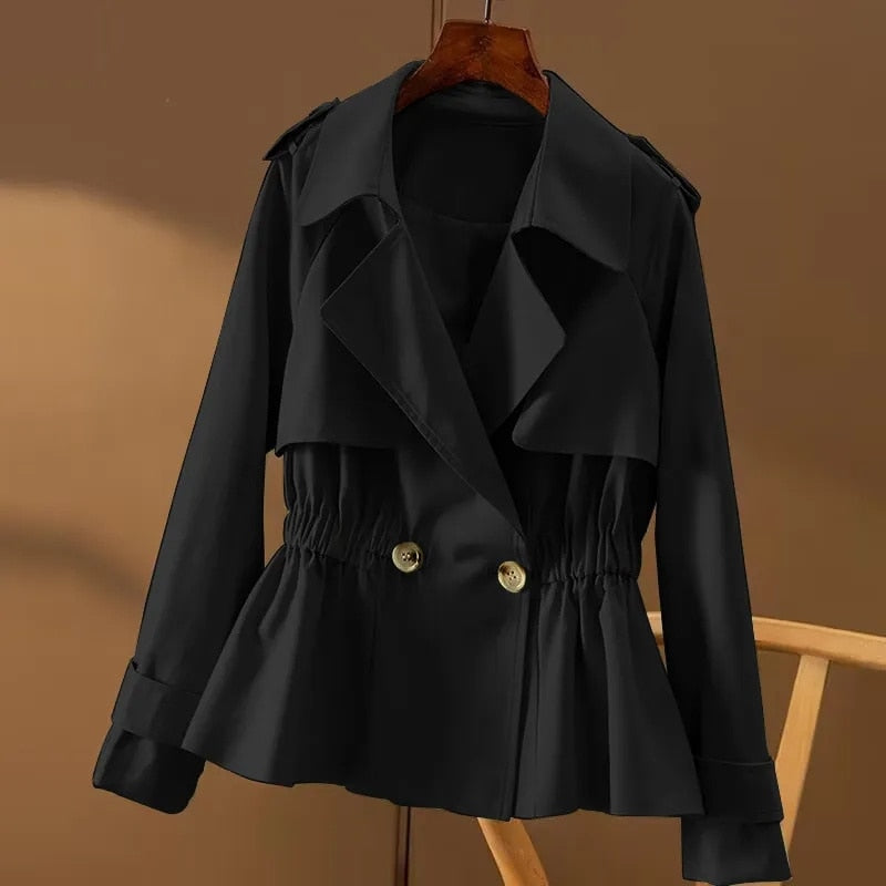 Manteau Femme Noir Élégant avec Ceinture Tailleur - PanierRoyale