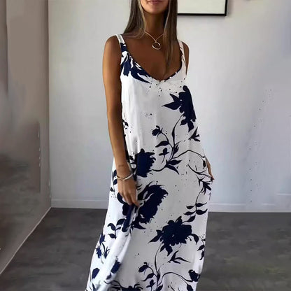 Robe Femme Fluide Sans Manches Col V Coupe Confortable - PanierRoyale