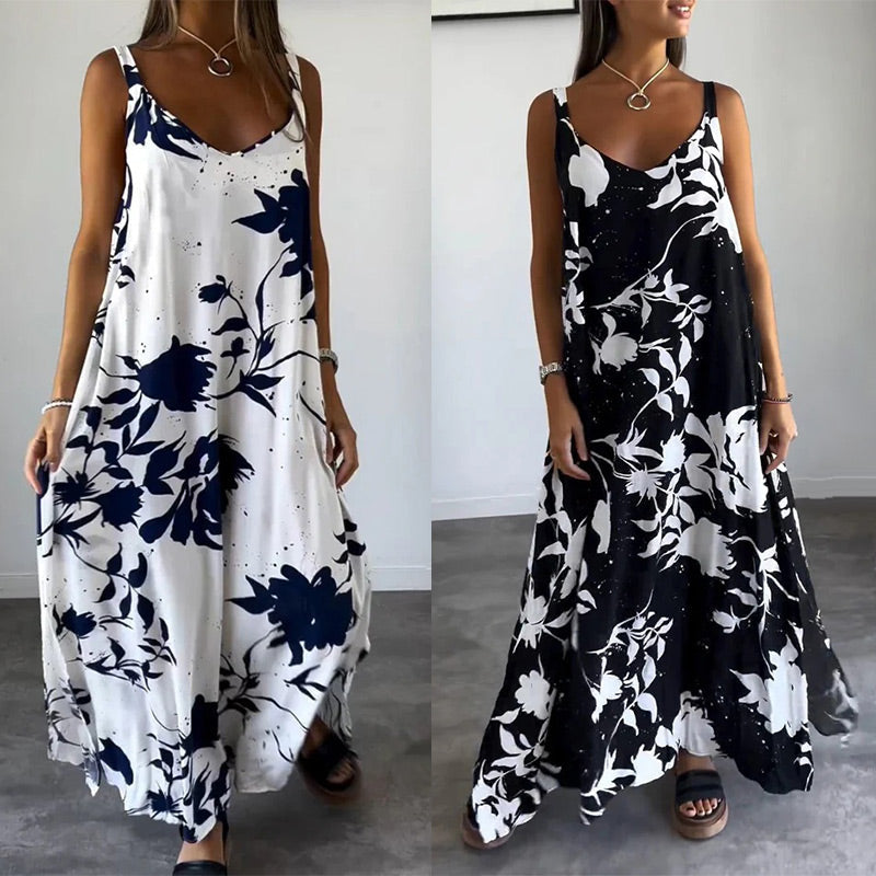 Robe Femme Fluide Sans Manches Col V Coupe Confortable