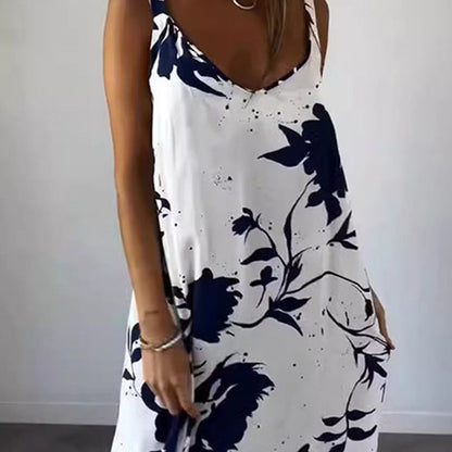 Robe Femme Fluide Sans Manches Col V Coupe Confortable