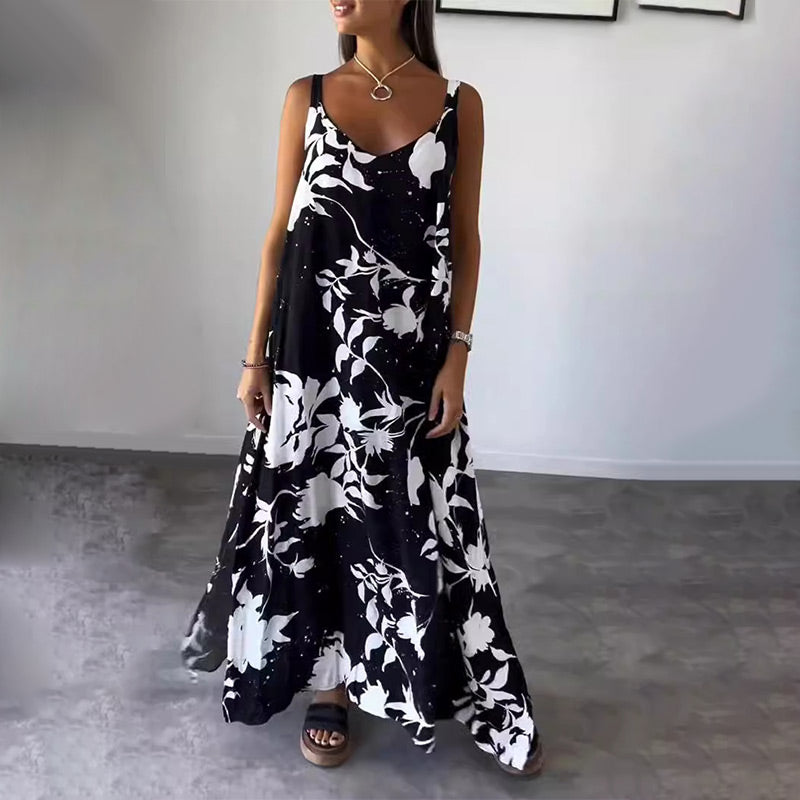Robe Femme Fluide Sans Manches Col V Coupe Confortable