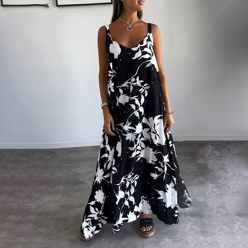 Robe Femme Fluide Sans Manches Col V Coupe Confortable