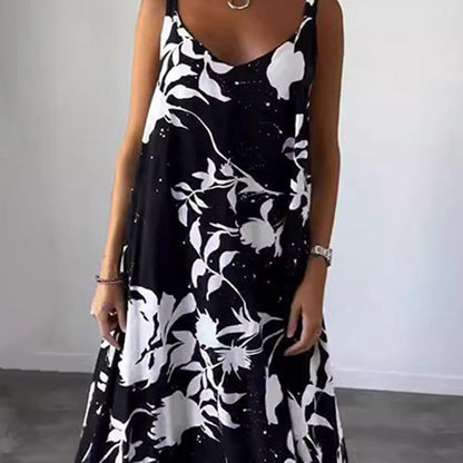 Robe Femme Fluide Sans Manches Col V Coupe Confortable
