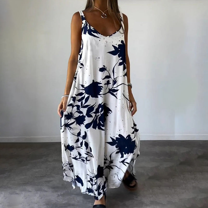 Robe Femme Fluide Sans Manches Col V Coupe Confortable