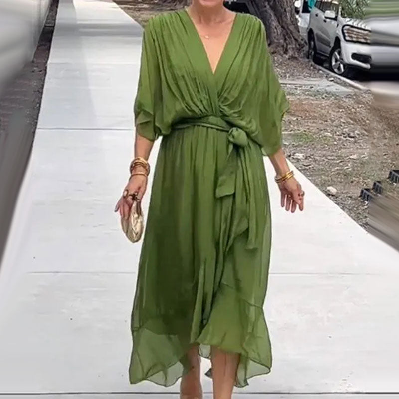 Robe Femme Élégante Décolleté en V Taille Cintrée - PanierRoyale