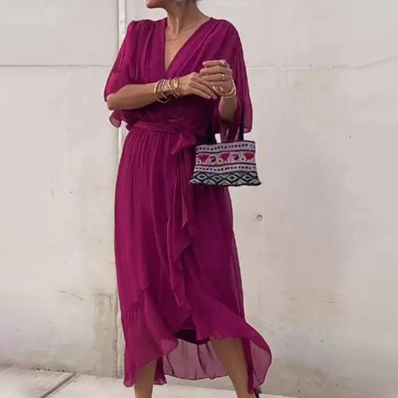 Robe Femme Élégante Décolleté en V Taille Cintrée