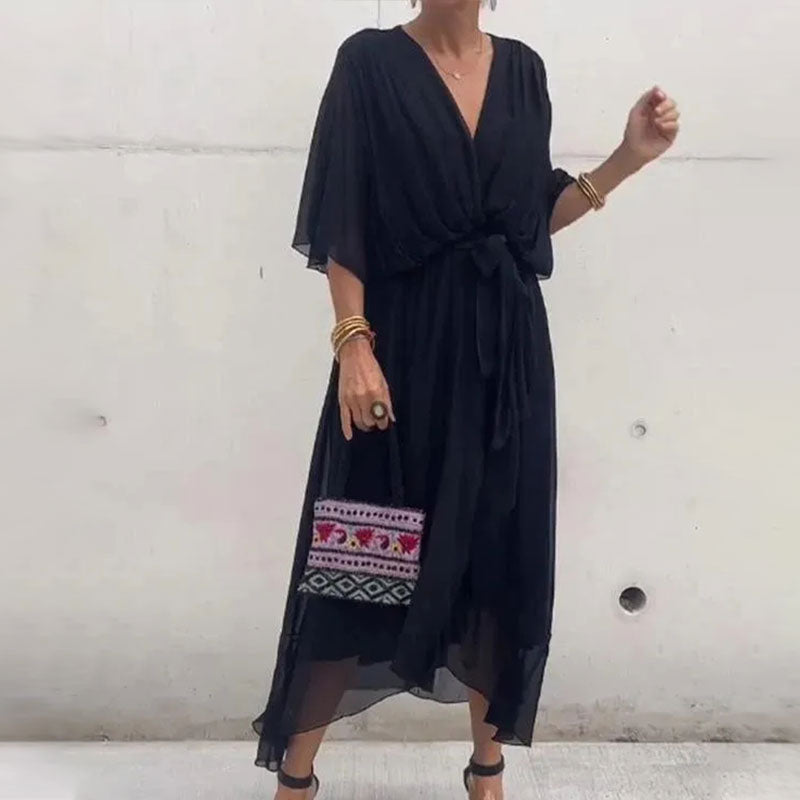 Robe Femme Élégante Décolleté en V Taille Cintrée