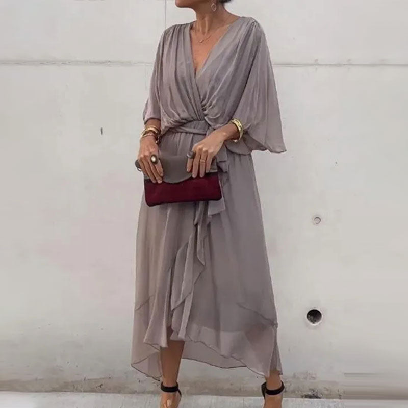 Robe Femme Élégante Décolleté en V Taille Cintrée