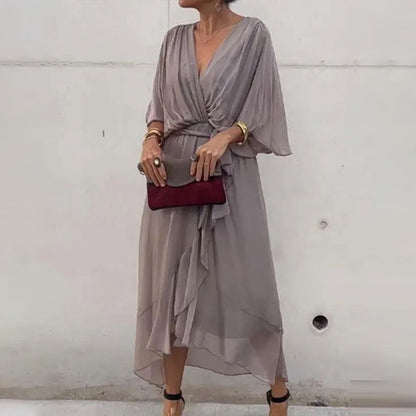 Robe Femme Élégante Décolleté en V Taille Cintrée