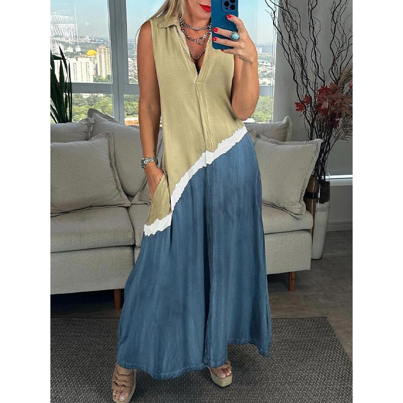 Robe Femme Sans Manches Col V Coupe Fluide Style Bohème - PanierRoyale