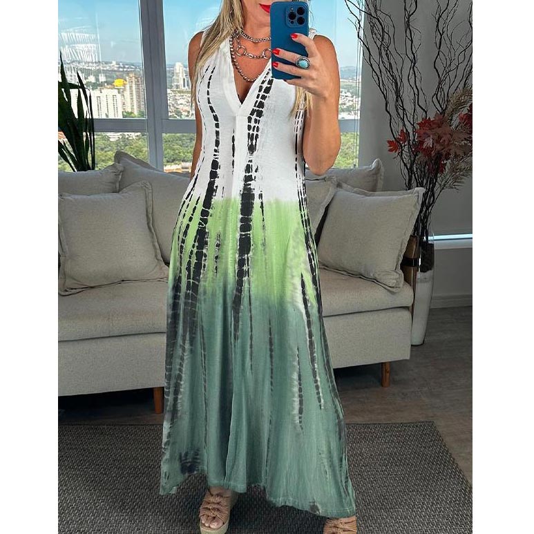 Robe Femme Sans Manches Col V Coupe Fluide Style Bohème