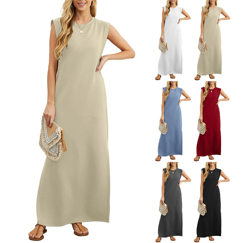 Robe Longue Femme Sans Manches Coupe Fluide