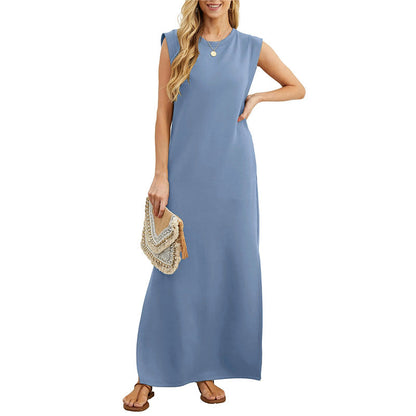 Robe Longue Femme Sans Manches Coupe Fluide