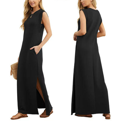 Robe Longue Femme Sans Manches Coupe Fluide