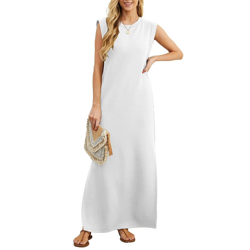 Robe Longue Femme Sans Manches Coupe Fluide