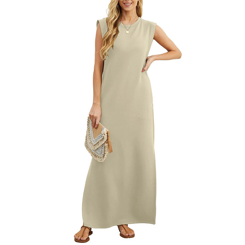 Robe Longue Femme Sans Manches Coupe Fluide