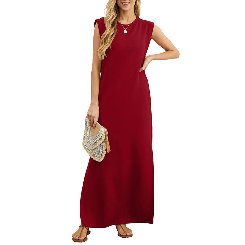 Robe Longue Femme Sans Manches Coupe Fluide