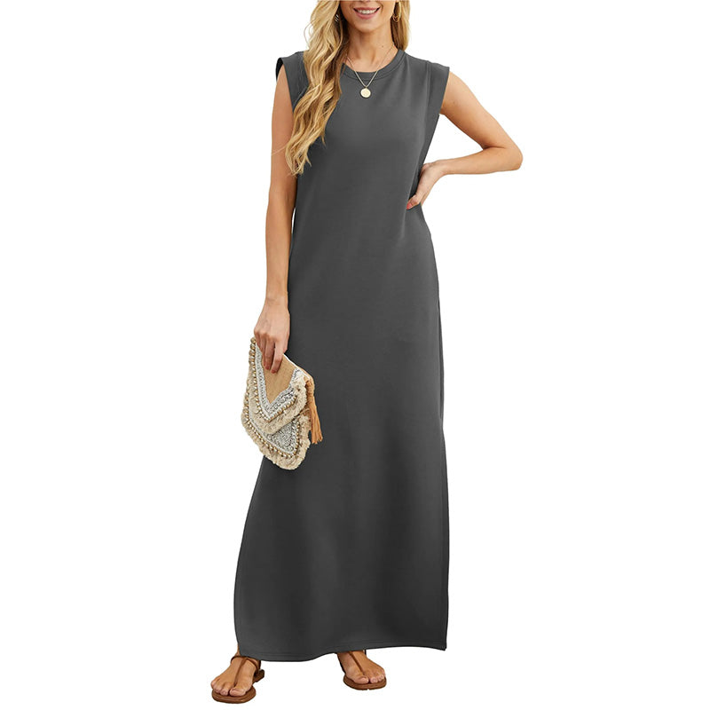Robe Longue Femme Sans Manches Coupe Fluide