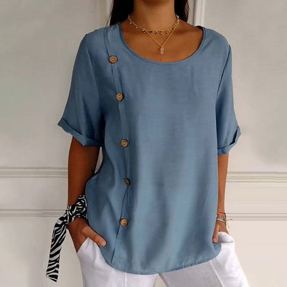 Blouse Femme Lin Col Rond Boutons Latéraux Coupe Ample