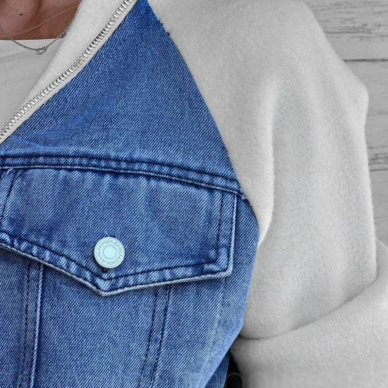 Veste Femme Denim Zippée Patchwork Confortable Style Casual