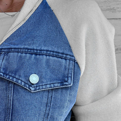 Veste Femme Denim Zippée Patchwork Confortable Style Casual