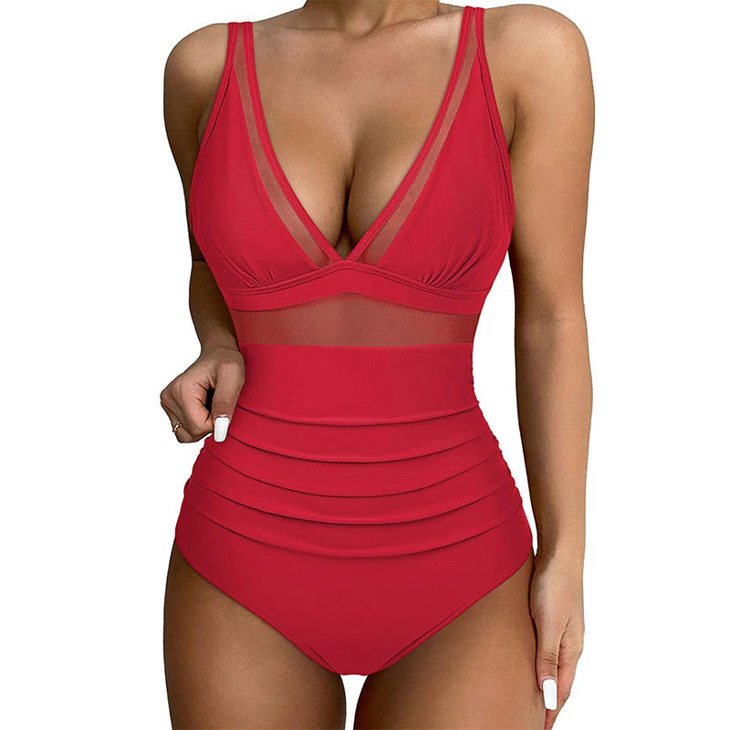 Maillot de Bain Femme Une Pièce Maille Transparente Taille Haute