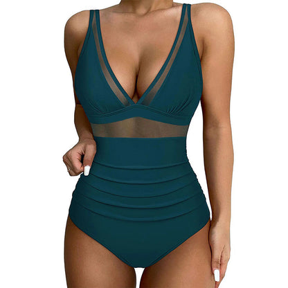 Maillot de Bain Femme Une Pièce Maille Transparente Taille Haute