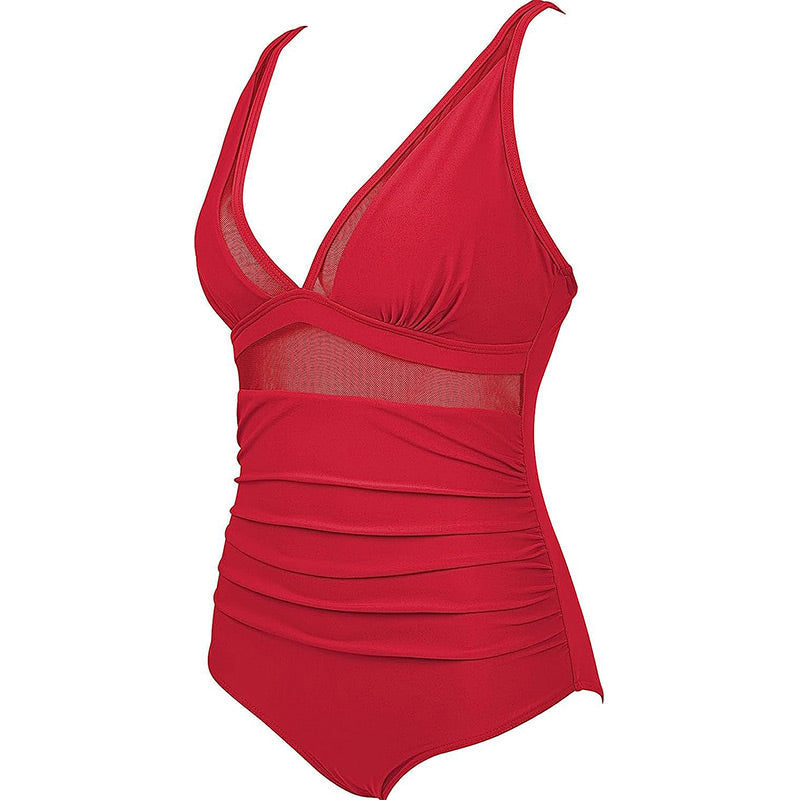 Maillot de Bain Femme Une Pièce Maille Transparente Taille Haute